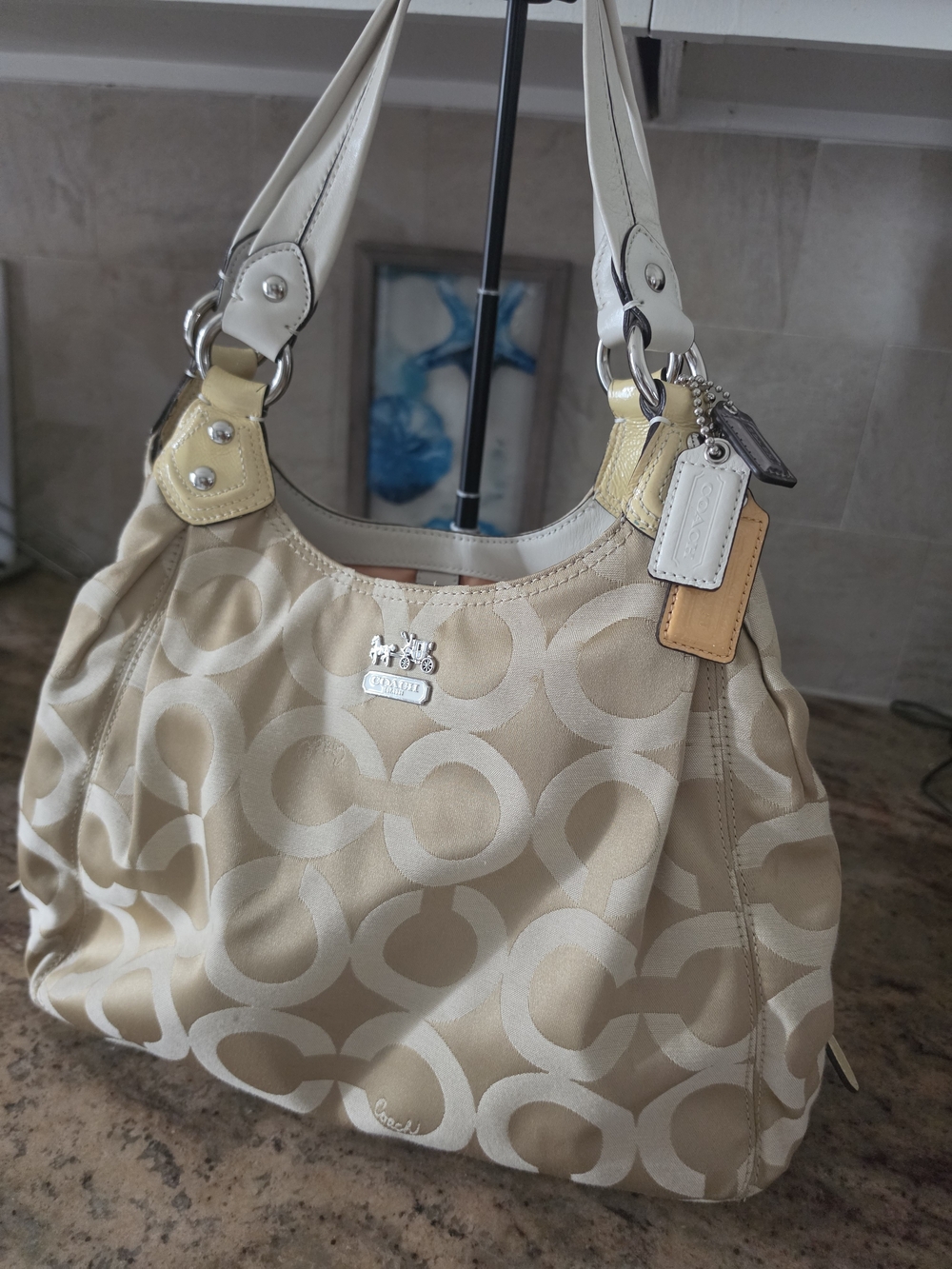 Vintage Coach Signature Jacquard Hobo Bag in Cream EUC